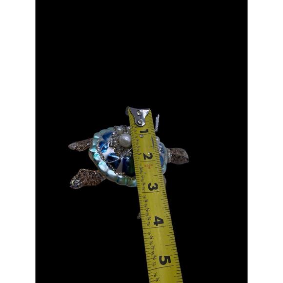 Sea Turtle Christmas Ornament Mercury Glass Jewel Encrusted Beachy Ocean Life 5" - Picture 11 of 11